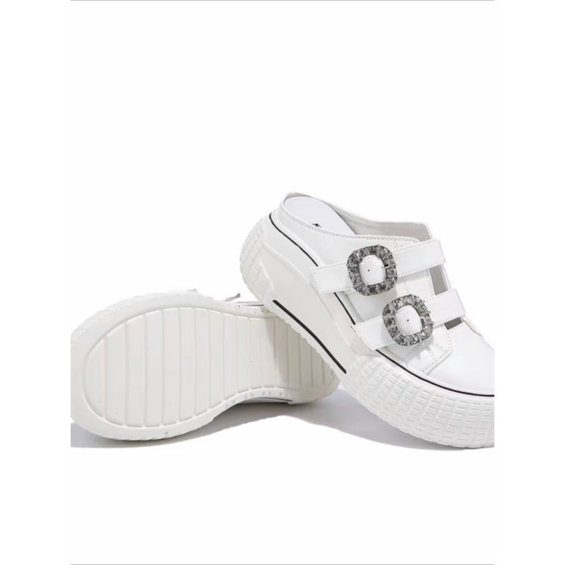 Damen trendige Plateau-Mules mit modischen Strassschnallen R&B