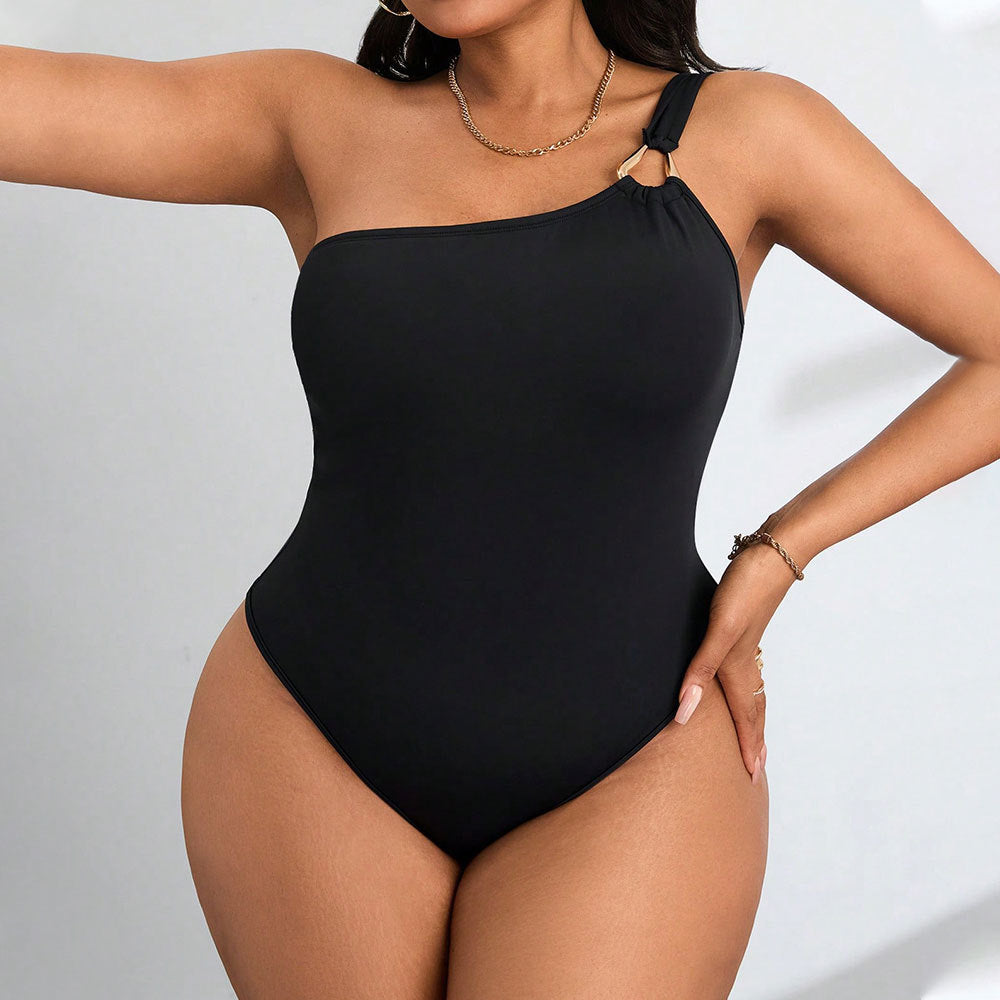 Damen Einteiler Badeanzug mit asymmetrischem Design und raffiniertem Schulterdetail R&B