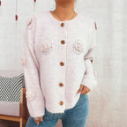 Damen Strickjacke mit floralen Applikationen und dekorativen Knöpfen R&B
