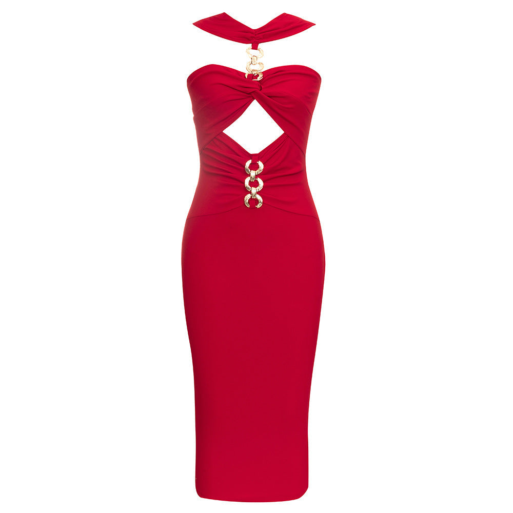 Damen Elegantes Cocktailkleid mit raffinierten Cut-Outs und metallic großen Knopfdetails R&B