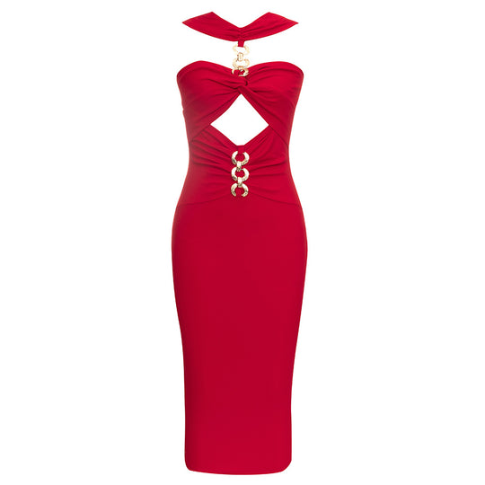 Damen Elegantes Cocktailkleid mit raffinierten Cut-Outs und metallic großen Knopfdetails R&B