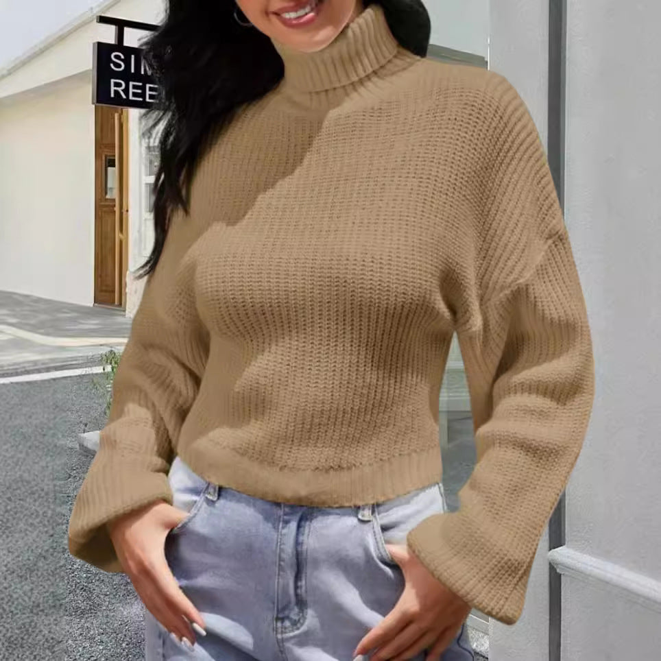 Damen Strickpullover mit hohem Kragen und lässigem Schnitt R&B