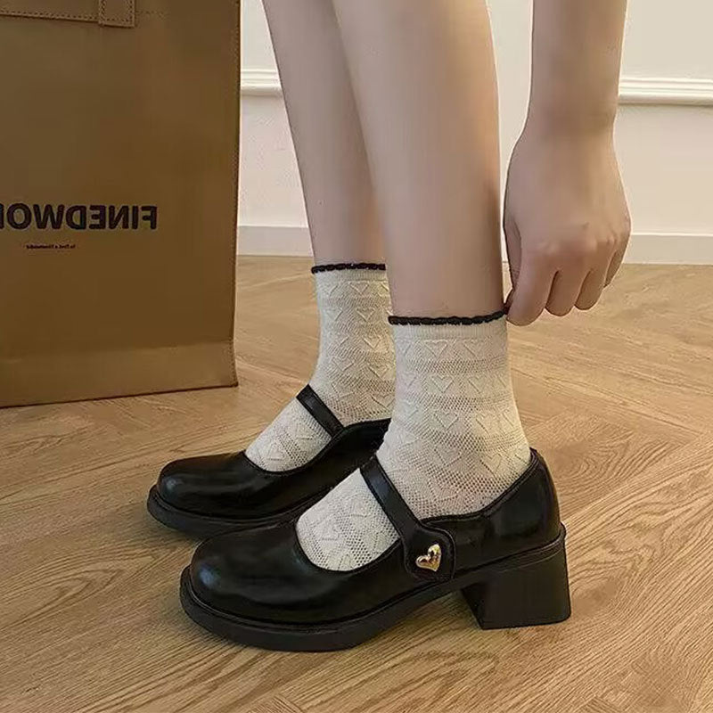 Damen Mary-Jane Schuhe mit modischer Herzschnalle und komfortablem Blockabsatz R&B