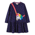 Mädchen Langarmkleid mit zauberhaftem Einhorn-Applikationsdesign R&B