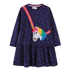 Mädchen Langarmkleid mit zauberhaftem Einhorn-Applikationsdesign R&B