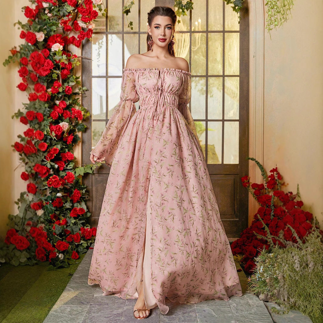 Damen Off-Shoulder Maxikleid mit fließendem Schnitt und floralem Design R&B