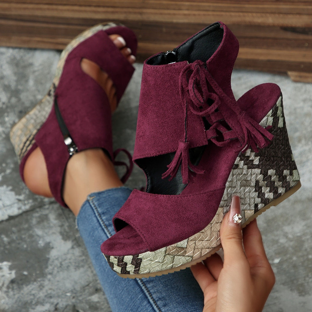 Damen Wedge-Sandalen mit modischem Fransen-Detail R&B