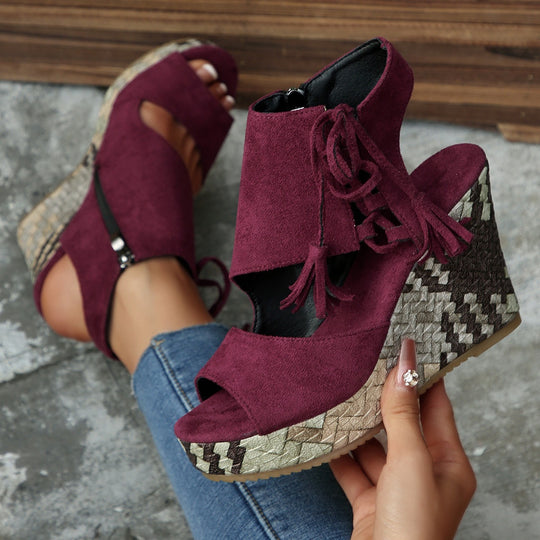 Damen Wedge-Sandalen mit modischem Fransen-Detail R&B