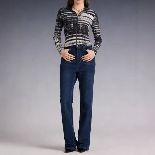 Damen hoch taillierte Bootcut Jeans im eleganten Design R&B