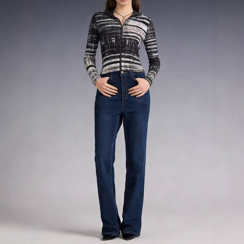 Damen hoch taillierte Bootcut Jeans im eleganten Design R&B
