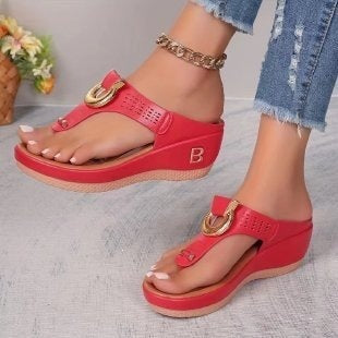 Damen Wedge-Sandalen mit dekorativem Ring-Detail R&B