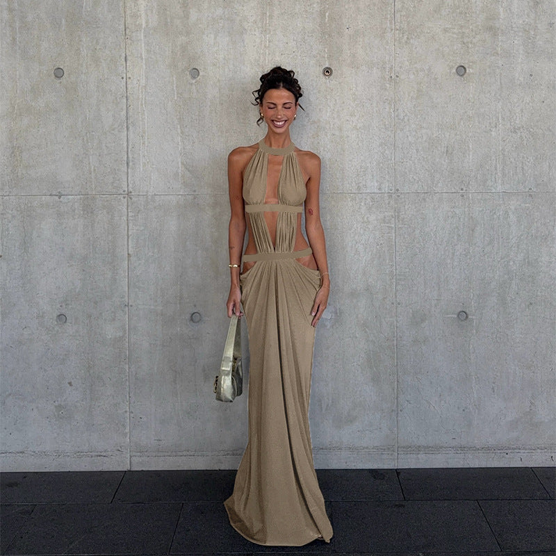 Damen Maxi-Kleid mit raffiniertem Cut-Out-Design und asymmetrischem Saum R&B