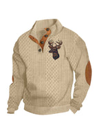 Herren nan Heritage-Strukturpullover mit Stehkragen Lederimitat-Besatz Ellenbogen-Patches und Halbknopfleiste R&B