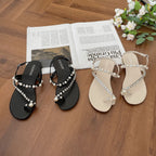 Damen elegante Flip-Flops mit perlverziertem Riemchen und Strass-Akzenten R&B