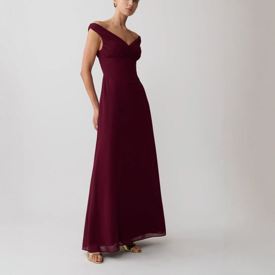 Damen Glamouröses Maxikleid mit schulterfreiem Design und eleganter Drapierung R&B