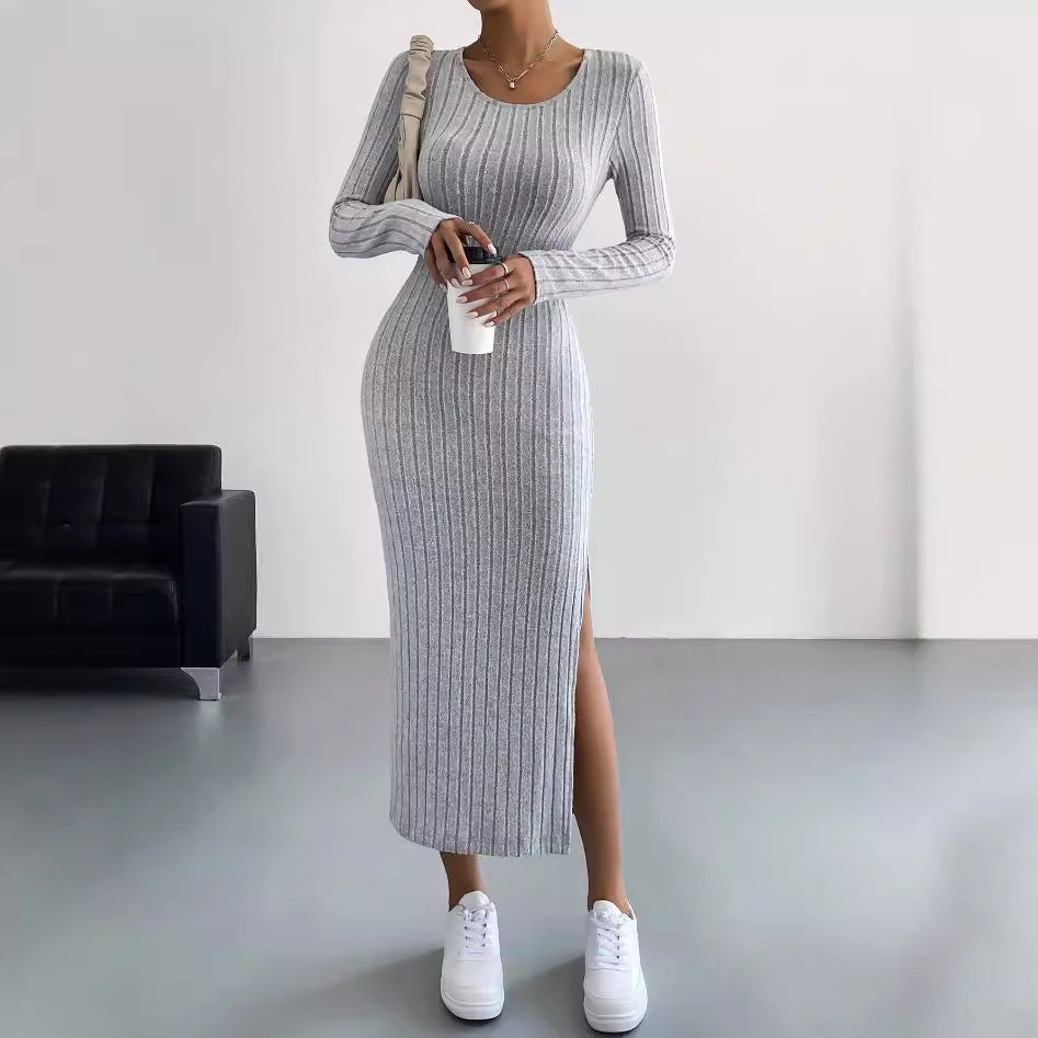 Damen Maxikleid mit seitlichem Schlitz und strukturiertem Rippdesign