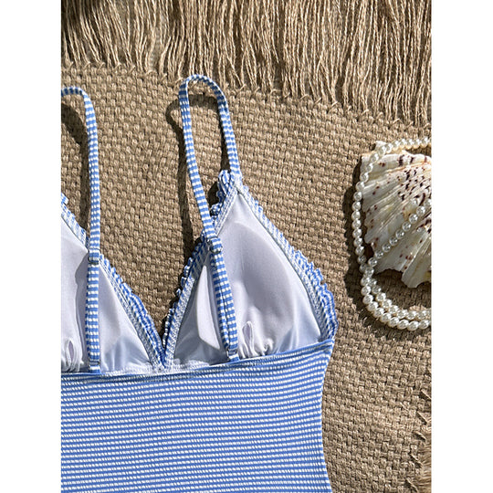 Damen Einteiler Badeanzug mit verstellbaren Trägern und floralem Rüschendesign R&B