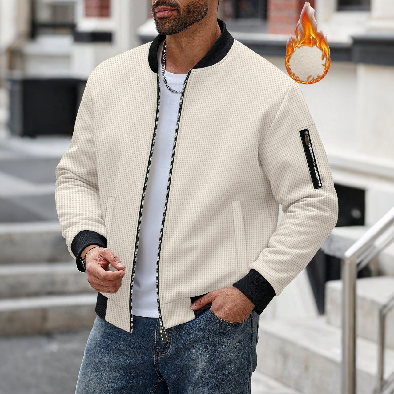 Herren Sportliche Bomberjacke mit Reißverschluss und strukturiertem Design R&B
