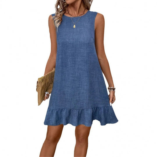 Damen Sommerkleid mit Rüschensaum und ärmellosem Design R&B