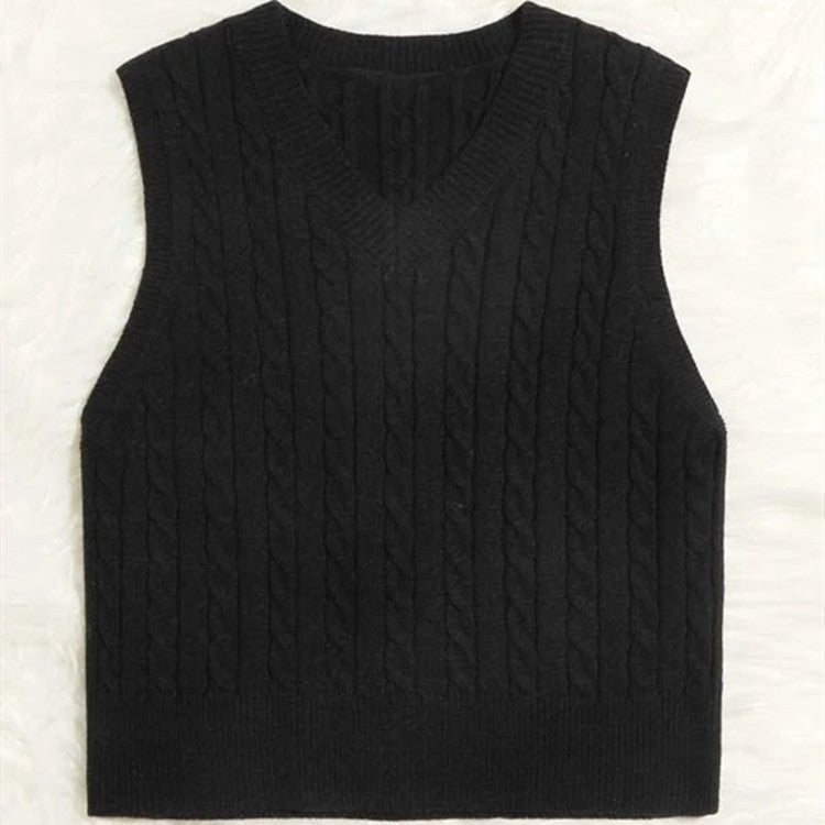 Damen Strickweste mit V-Ausschnitt und Zopfmuster R&B