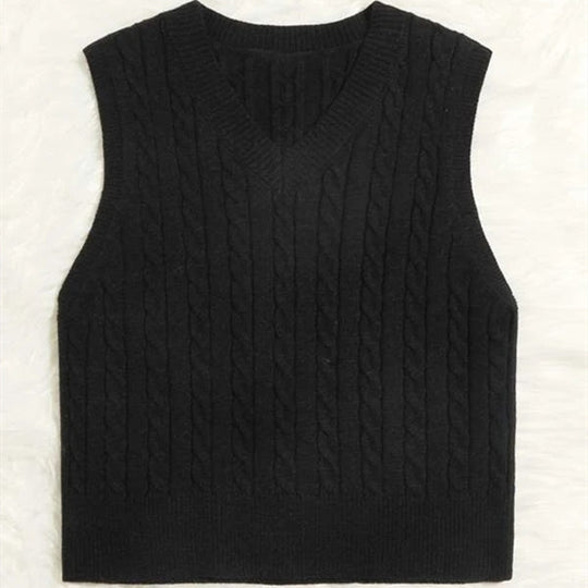 Damen Strickweste mit V-Ausschnitt und Zopfmuster R&B