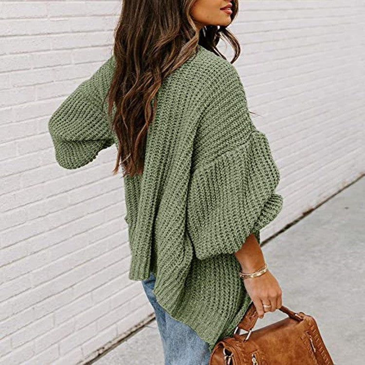 Damen Oversized Strickpullover mit Ballonärmeln und Strukturdesign R&B
