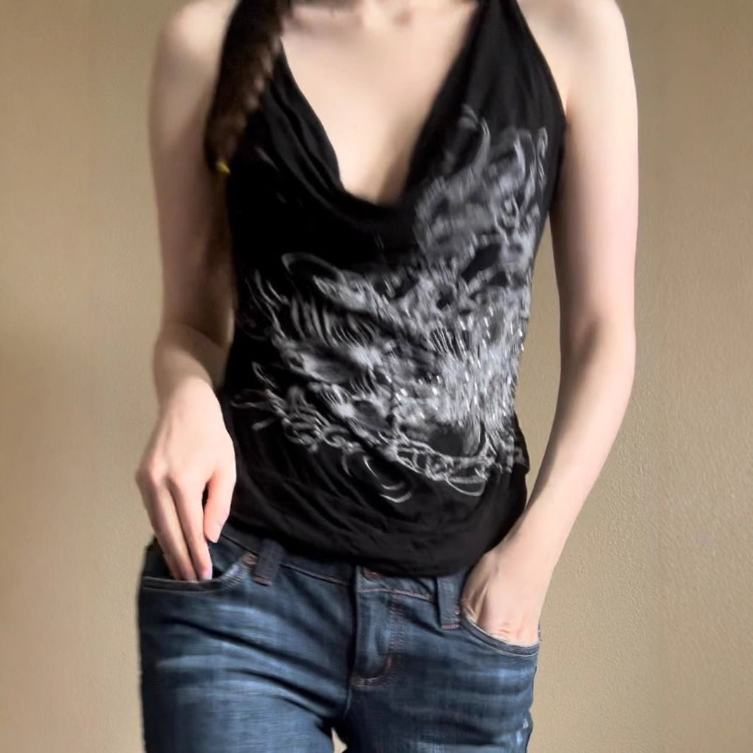 Damen ärmelloses Crossover-Top mit floralem Design R&B