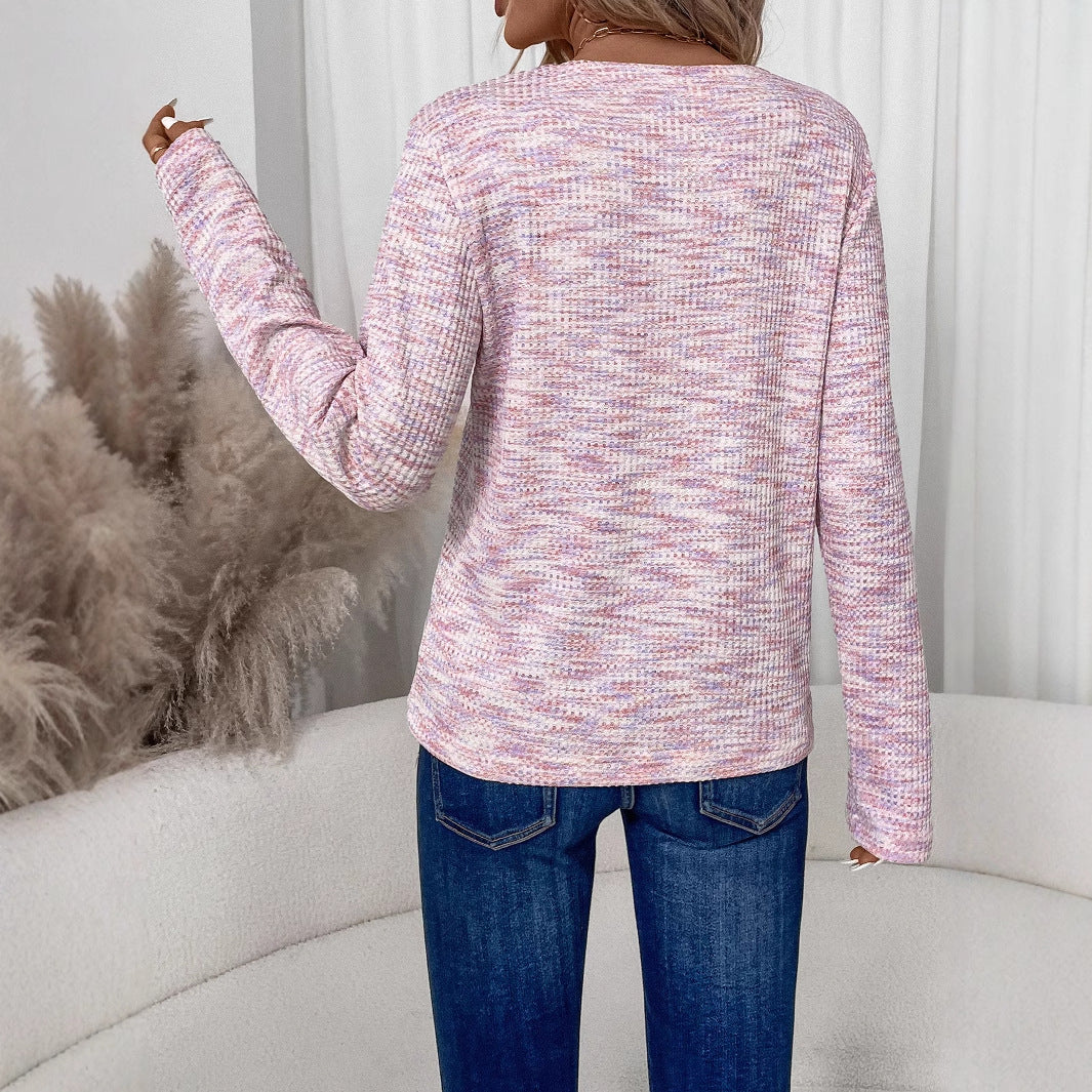 Damen leichter Pullover mit halbem Reißverschluss und strukturierter Oberfläche R&B