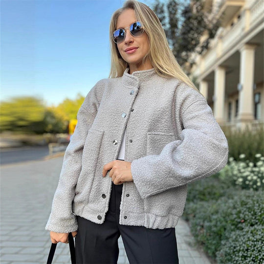 Damen Oversized Fleecejacke mit Druckknöpfen und praktischen Taschen R&B