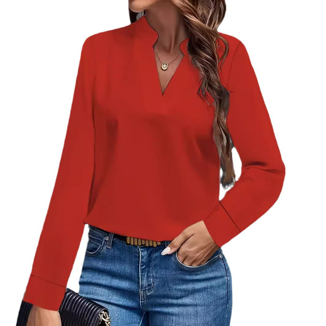 Damen Bluse mit Stehkragen und langen Ärmeln R&B