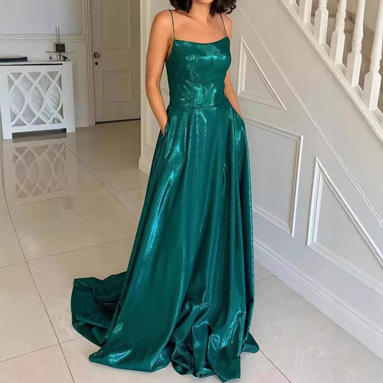 Damen Glamouröses Abendkleid mit funkelndem Satin und schwingendem Rock R&B