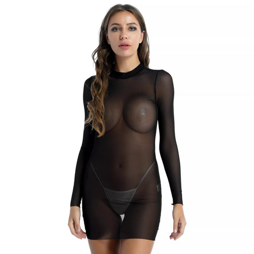 Damen Transparentes Minikleid mit langen Ärmeln und femininem Schnitt R&B