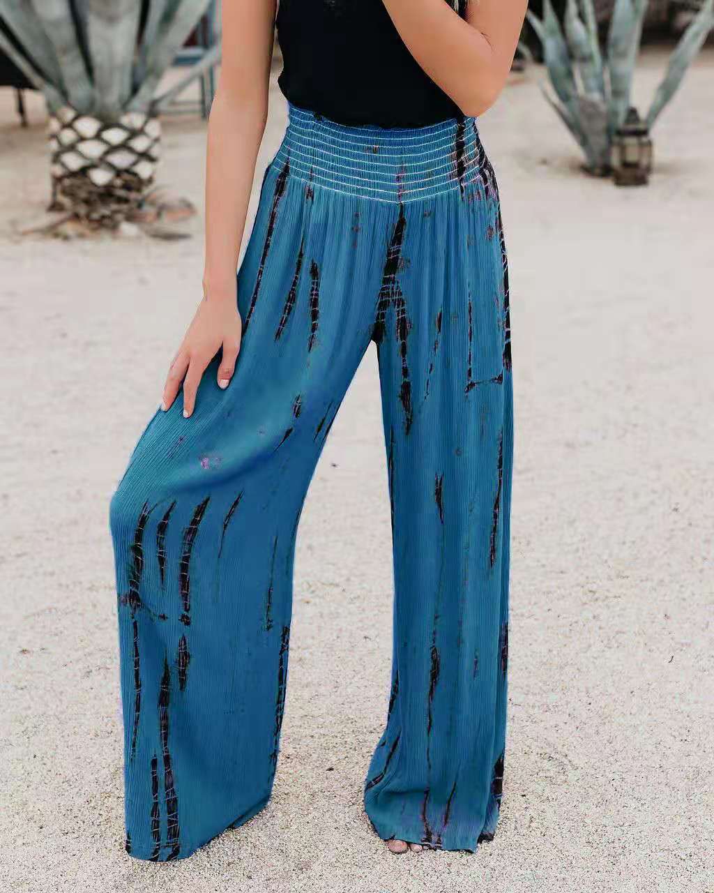 Damen Weit geschnittene Palazzo-Hose mit elastischem Bund und modischem Print R&B