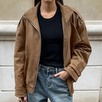 Damen Modische Suede-Bomberjacke mit praktischen Taschen und Reißverschluss R&B
