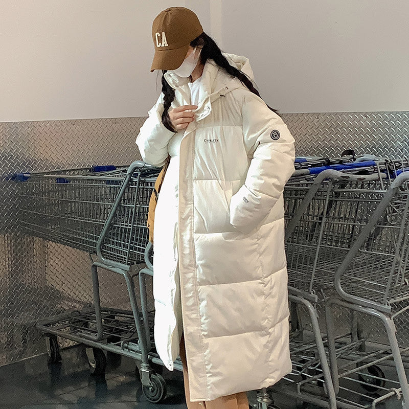 Damen Lange Steppjacke mit Kapuze und hohen Kragen R&B