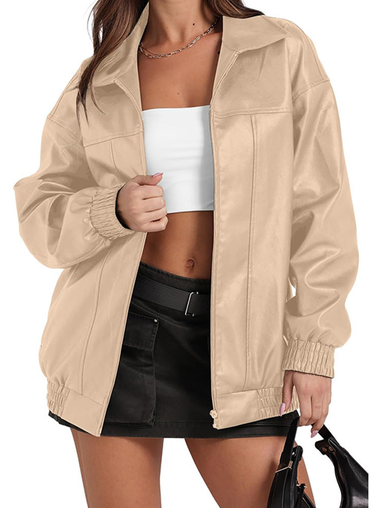 Damen Lässige Oversized-Jacke mit elastischen Bündchen und praktischen Taschen R&B