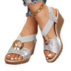 Damen Elegante Wedge-Sandalen mit glänzendem Detail