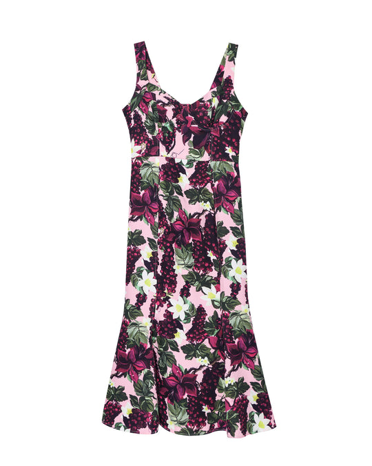 Damen Maxikleid im floralen Design mit schwingendem Saum und tiefem V-Ausschnitt R&B