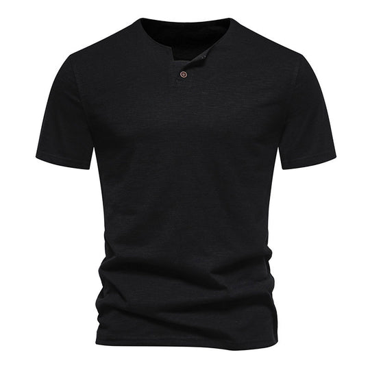 Herren Kurzarm-Henley-Shirt mit elegantem Knopfdesign R&B