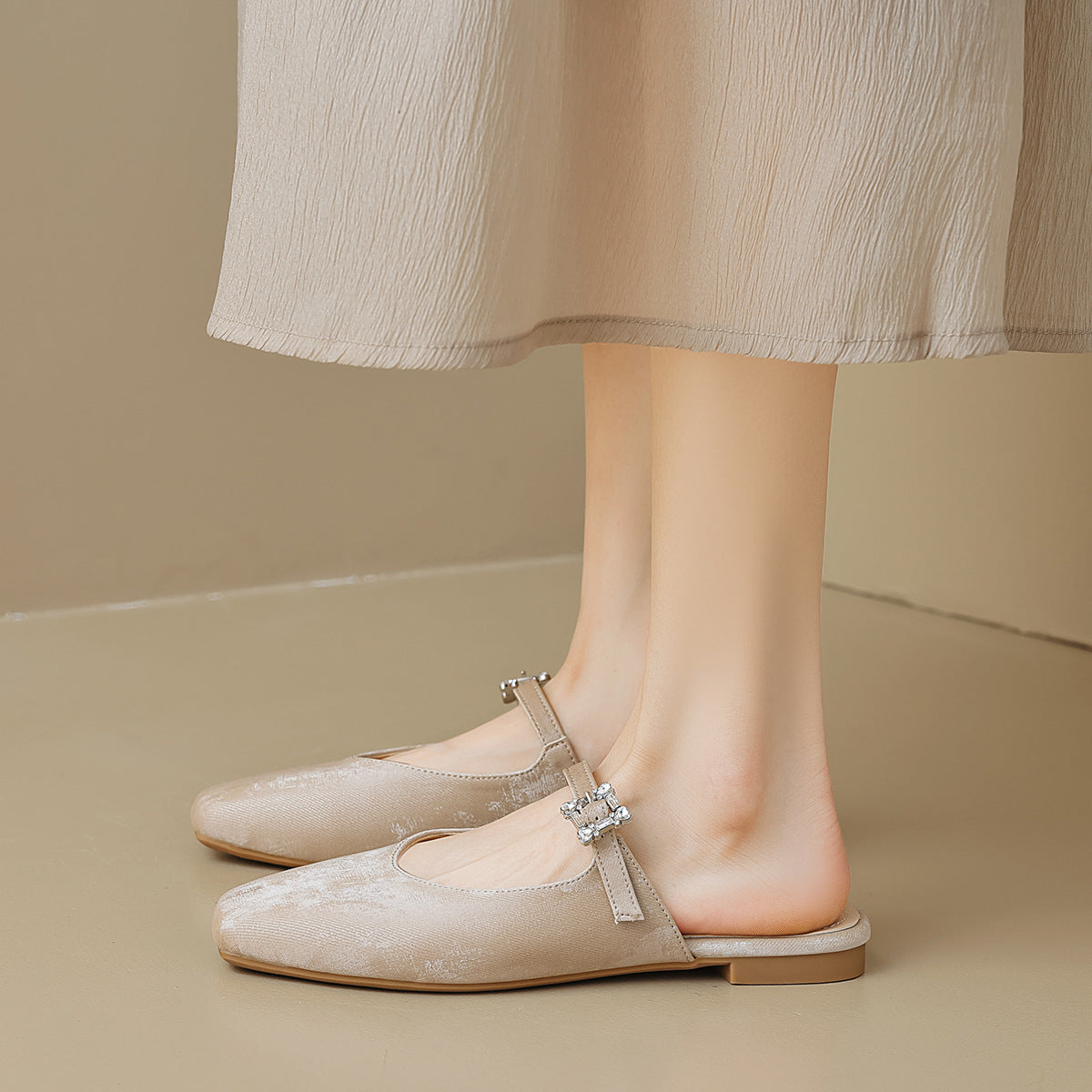 Damen elegante Slingback Ballerinas mit modischem Schnallenakzent