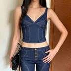 Damen Denim Crop-Top mit modischem Schnitt und verstellbaren Trägern R&B