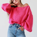 Damen lässiger Strickpullover mit voluminösen Ärmeln R&B