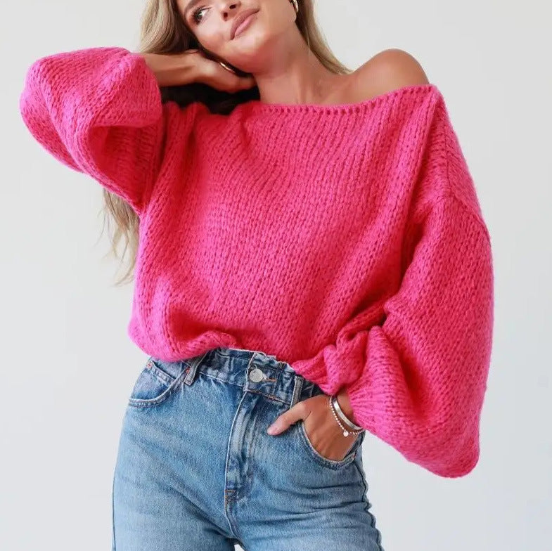 Damen lässiger Strickpullover mit voluminösen Ärmeln R&B