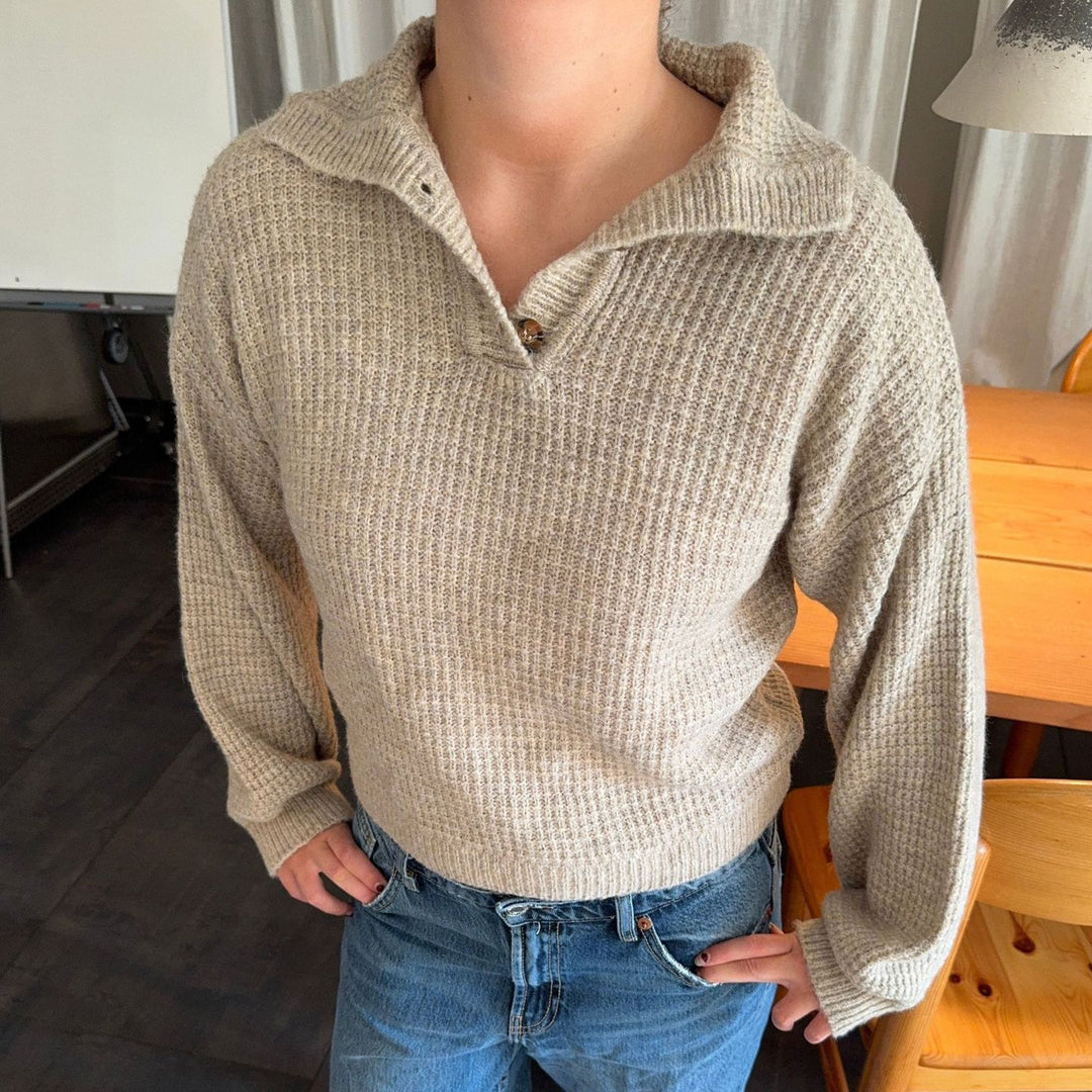 Damen Strickpullover mit Knopfleiste und breitem Schnitt R&B