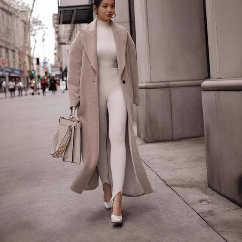 Damen Luxuriöser Wollmantel mit strukturiertem Design und klassischem Kragen R&B