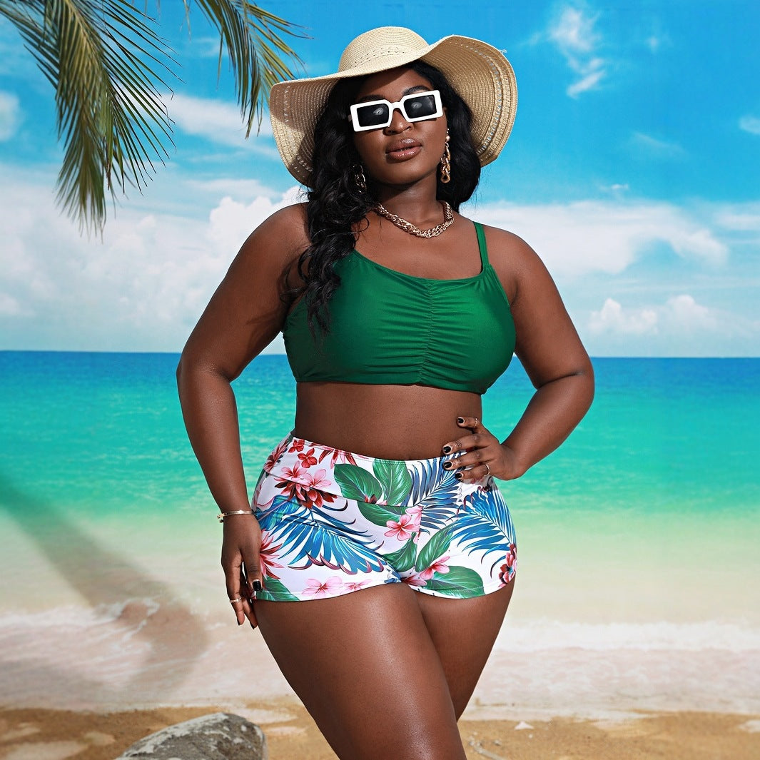 Damen Bikini-Set mit gerafftem Oberteil und floralem Höschen R&B