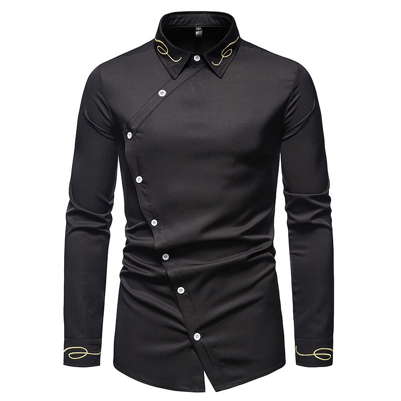 Herren Elegantes Langarmhemd mit dekorativen Knopfdetails R&B