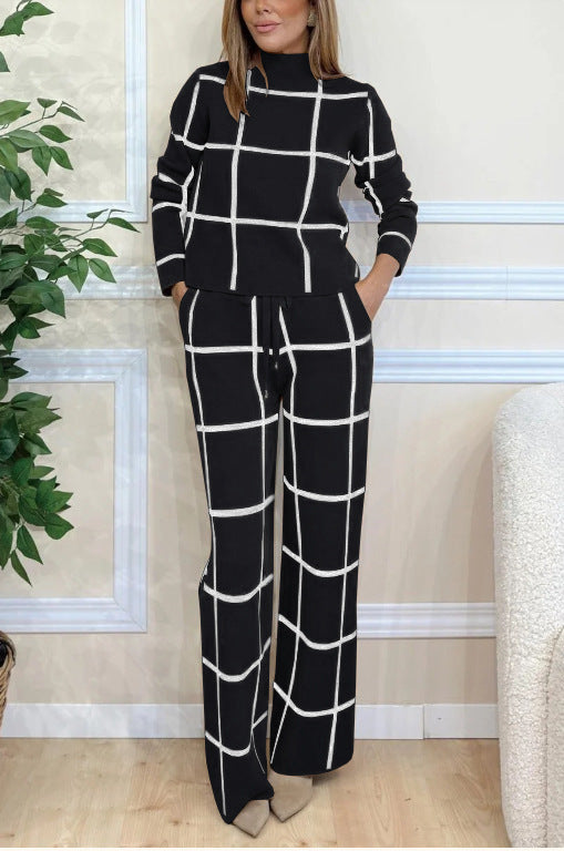 Damen Elegantes Strick-Loungewear-Set mit grafischem Muster R&B