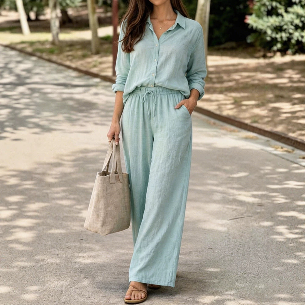 Damen Leichte und bequeme Sommerbluse mit weiten Hosen R&B