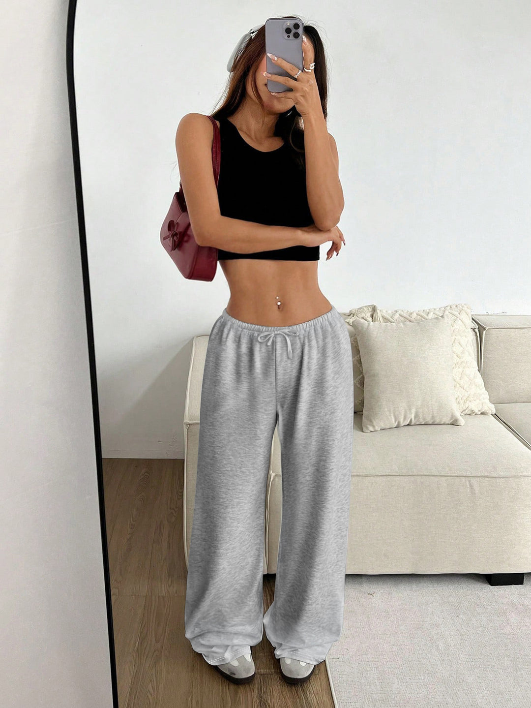 Damen lässiges Cropped-Oberteil und weite Hose Set R&B